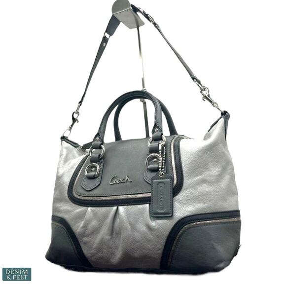Coach Leather Satchel Gray & Black Tote Bag with Pink Lining & Top Handles - Picture 1 of 13